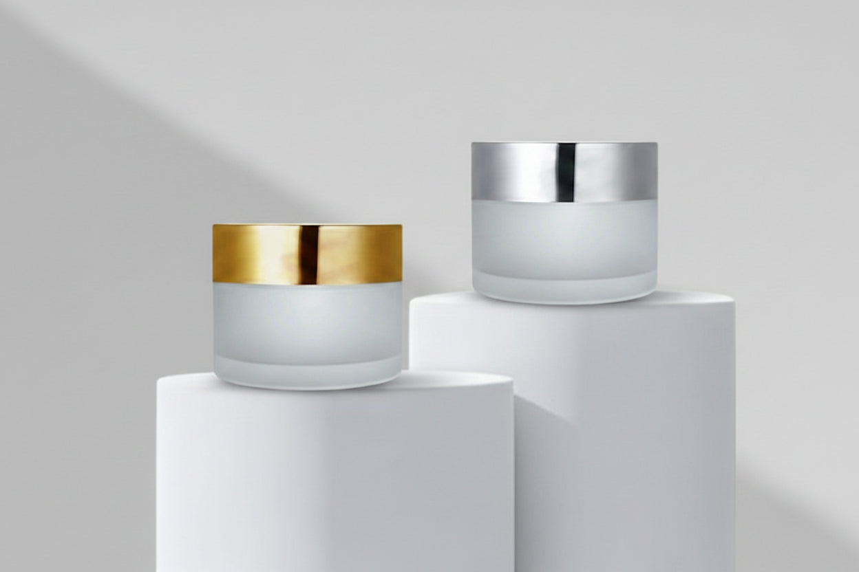 Aesthetic Pack – AP 50GM Clear Frosted Glass Jar with Matt Golden / Matt Silver Cap