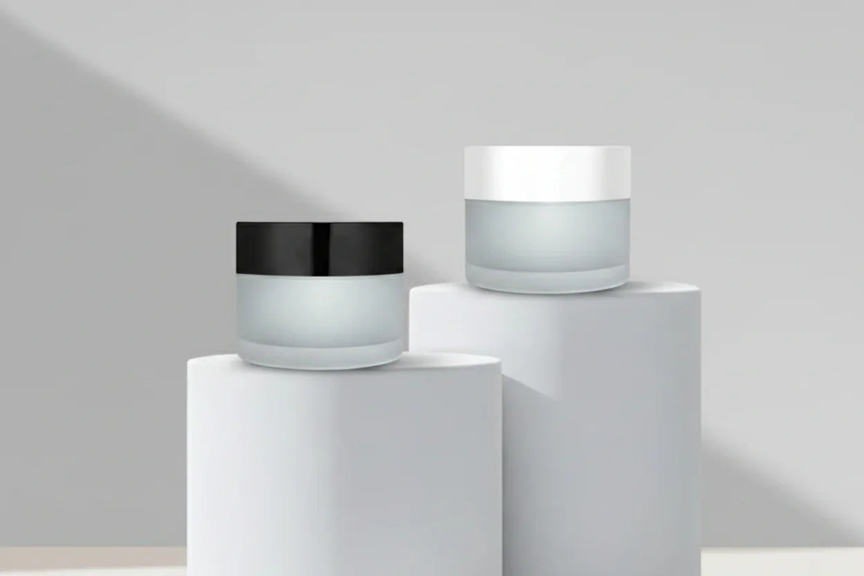 50GM Clear Frosted Glass Jar with Black / White Cap