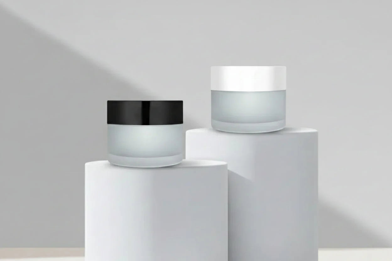 30GM Clear Frosted Glass Jar with Black and White Cap