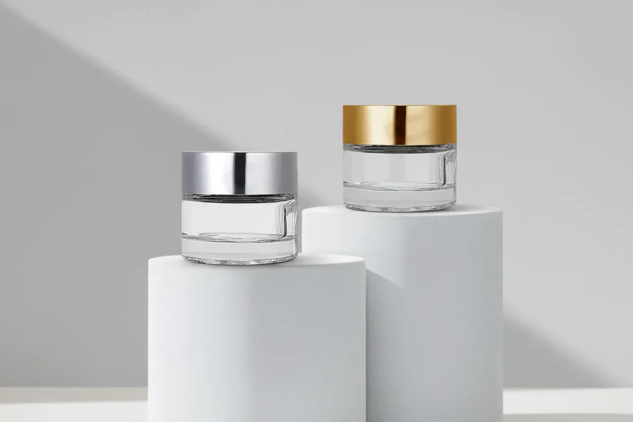 50GM Clear Glass Jar with Matt Golden / Matt Silver Cap