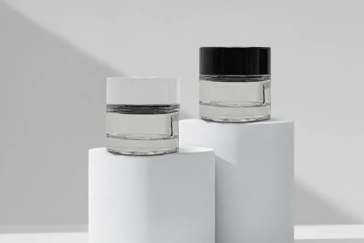 50GM Clear Glass Jar with Black / White Cap