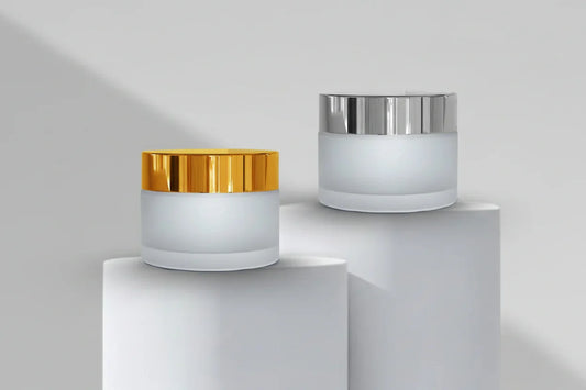 100GM Clear Frosted Glass Jar with Golden / Silver Glossy Cap