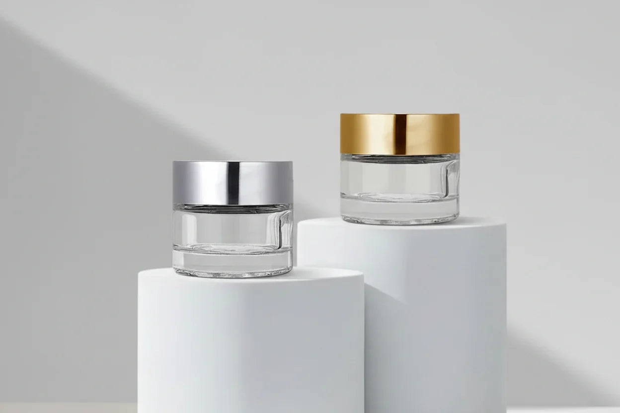100GM Clear Glass Jar with Matt Golden / Matt Silver Cap