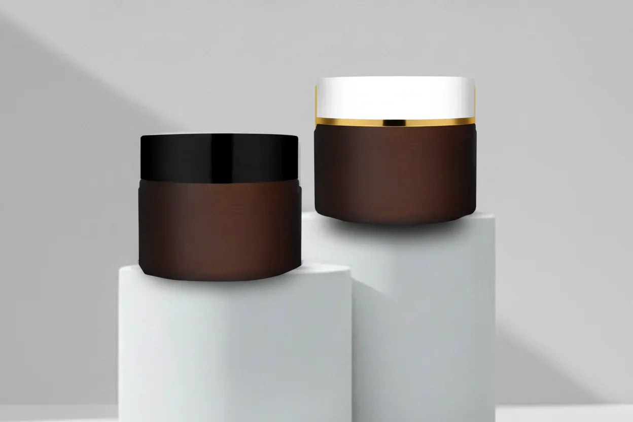 30GM Amber Frosted Glass Jar with Black / White Cap