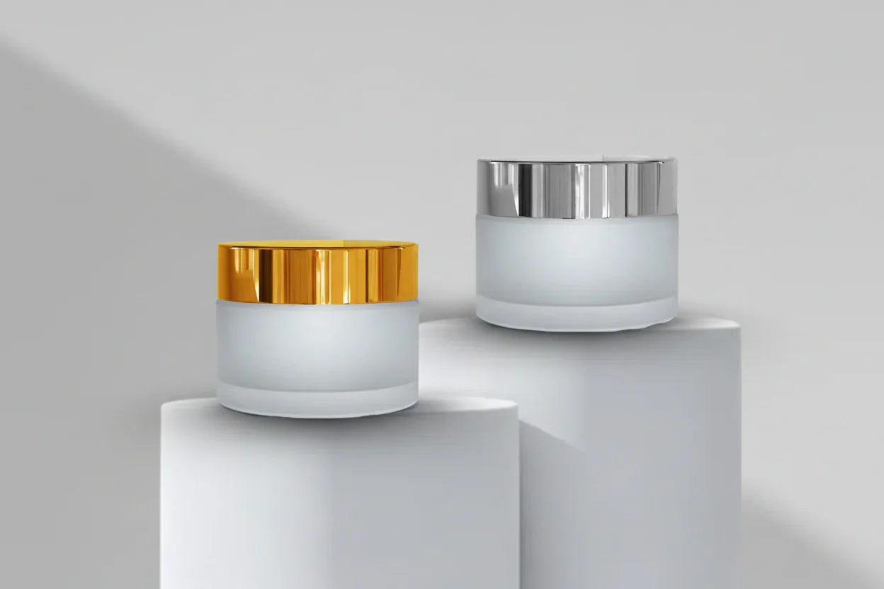 10GM Clear Frosted Glass Jar with Golden / Silver Glossy Cap