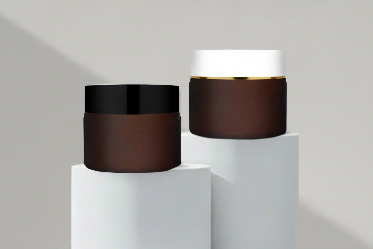 Aesthetic Pack – AP 50GM Amber Frosted Glass Jar with Black / White Cap