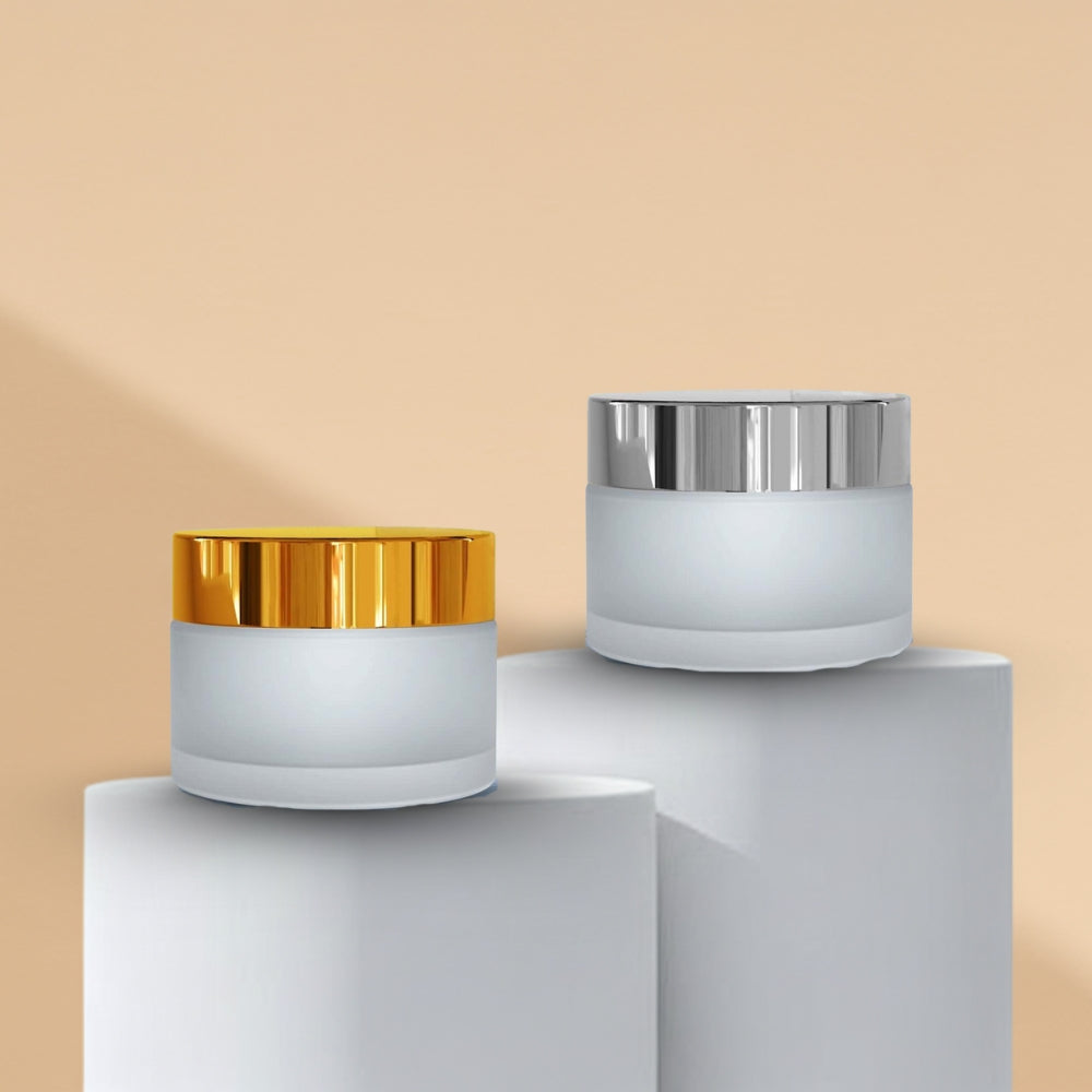 15GM Clear Frosted Glass Jar with Golden and Silver Glossy Cap