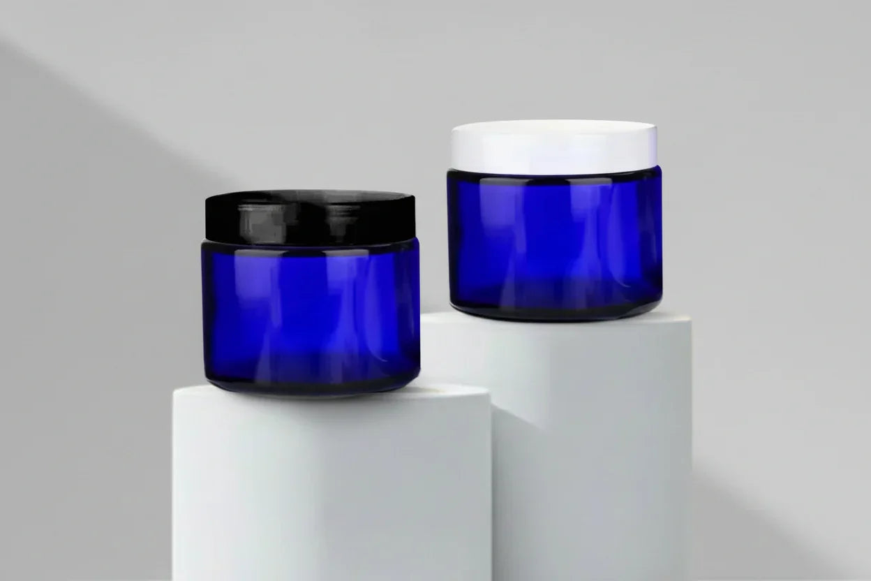 Aesthetic Pack – AP 50GM Blue Glass Jar with Black / White Cap