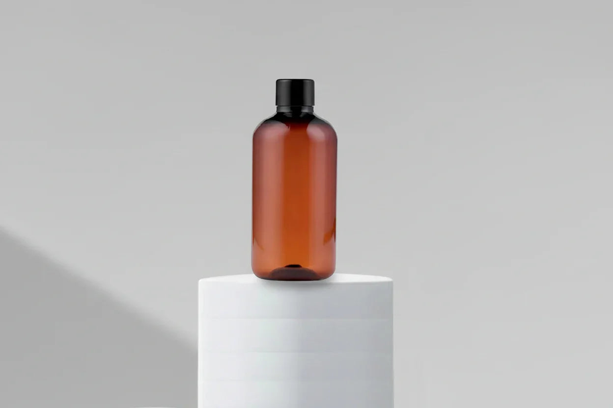 300ML Boston Amber Transparent Plastic Bottle 24mm