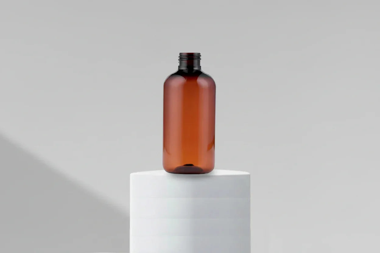 100ML Boston Amber Transparent Plastic Bottle 24mm