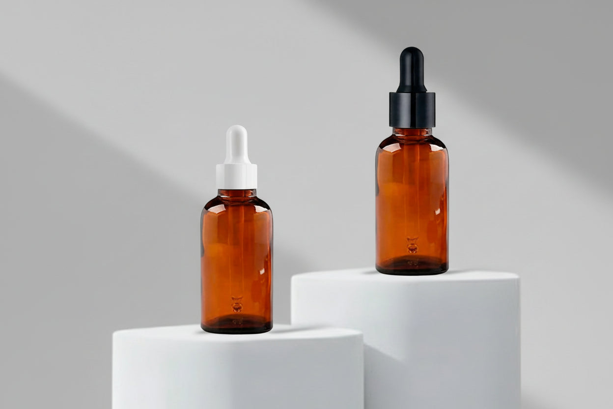 30ML Amber Glass Bottle with Black and White Dropper 18mm