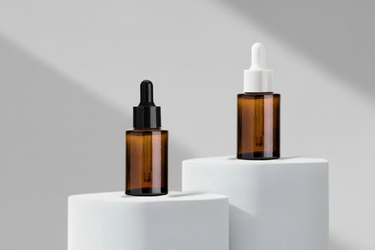 30 ML Amber Flat Shoulder With Black and White Dropper - 20mm