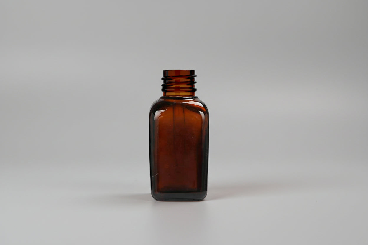 50 ml Amber Square Glass Bottle With 18mm Neck