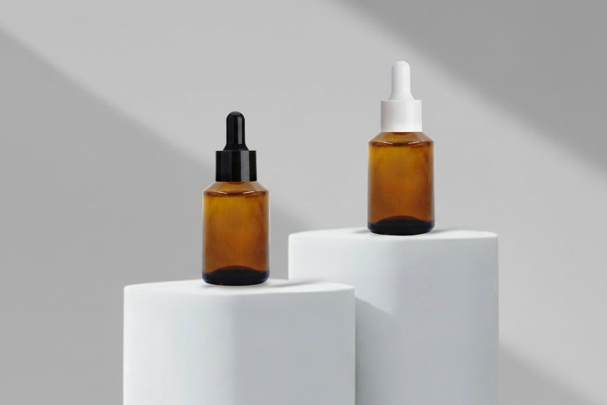 30ML Amber Slant Glass Bottle with Black and White Dropper 20mm