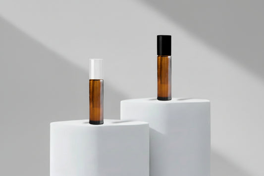 Glass Bottle Aesthetic Pack – 10ml Amber Roll-On Glass Bottle (Black & White Cap)