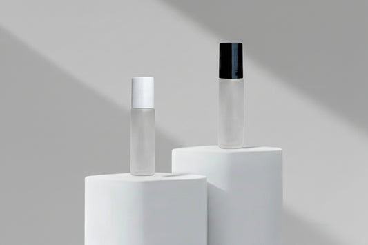 Glass Bottle Aesthetic Pack – 10ml Clear Frosted Roll-On Glass Bottle (Black & White Cap)