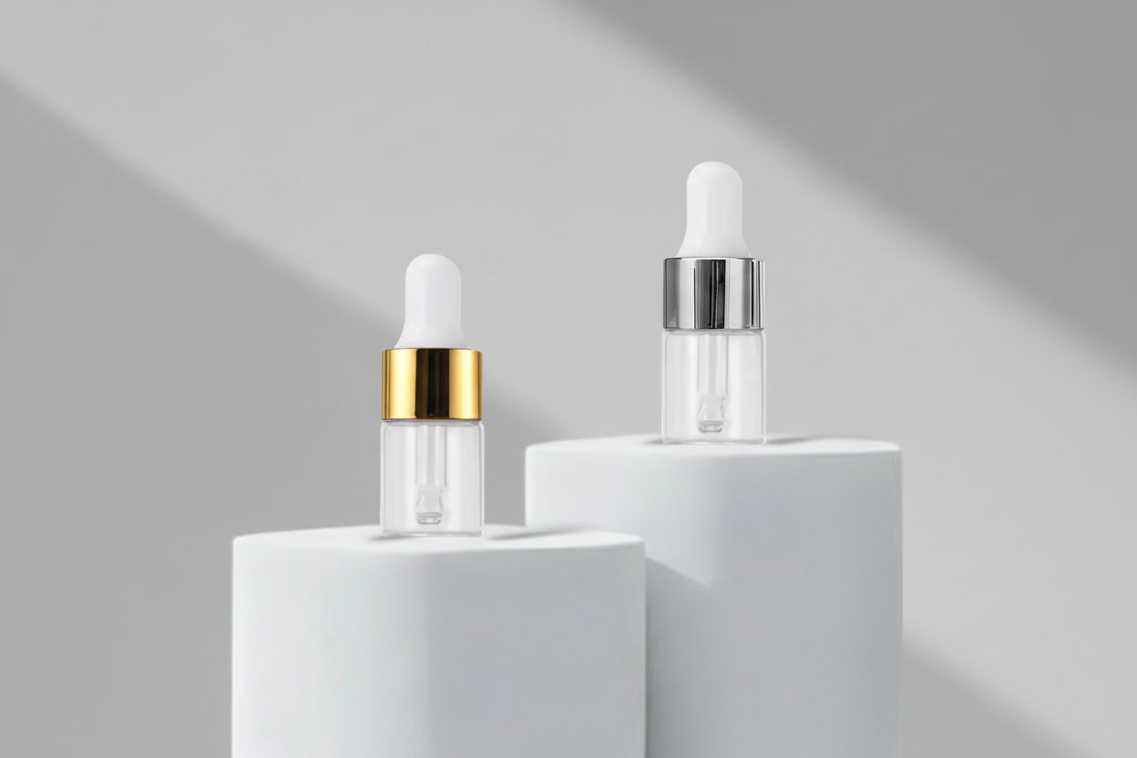 Aesthetic Pack – 10ml Clear Borosilicate Glass Dropper Bottle (Golden / Silver Glossy)