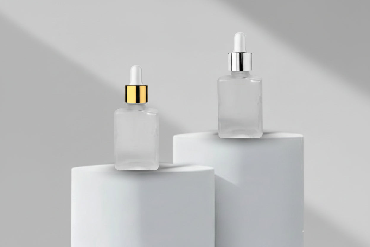 Aesthetic Pack – 30ml Rectangular Frosted Glass Dropper Bottle (18mm Neck)