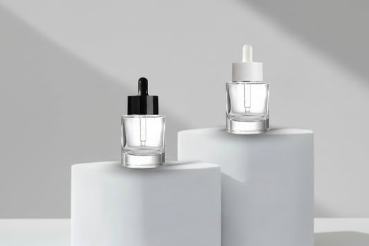 Glass Bottle 30ml Clear Flat Shoulder Glass Bottle with Black Broad Dropper (20mm Neck)