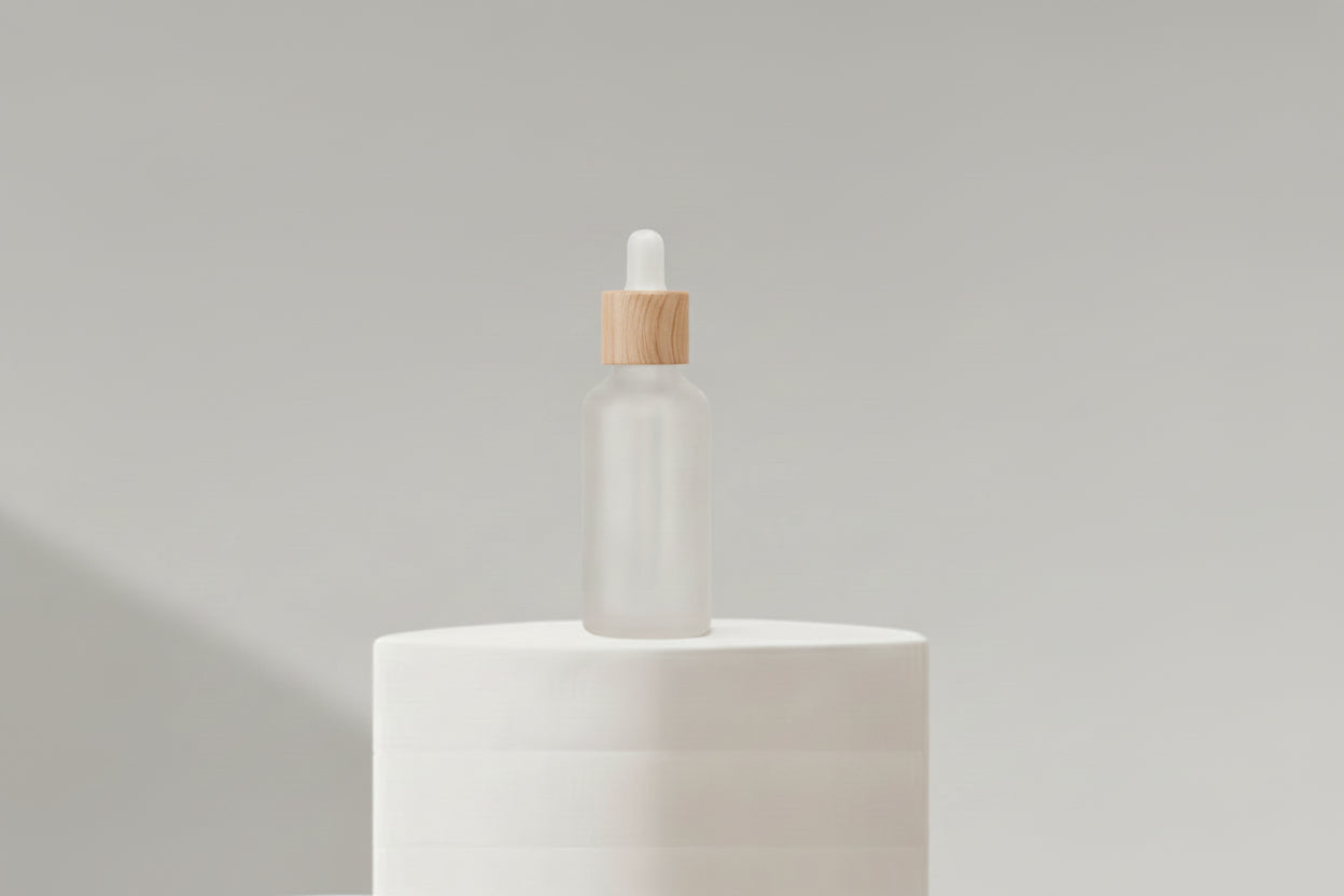 30 ml Clear Frosted Wooden Glass Dropper Bottles (18 mm Neck)