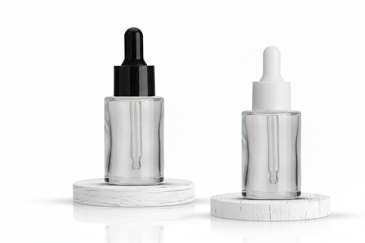 30ml Clear Flat Shoulder Glass Bottle with Dropper (20mm Neck)