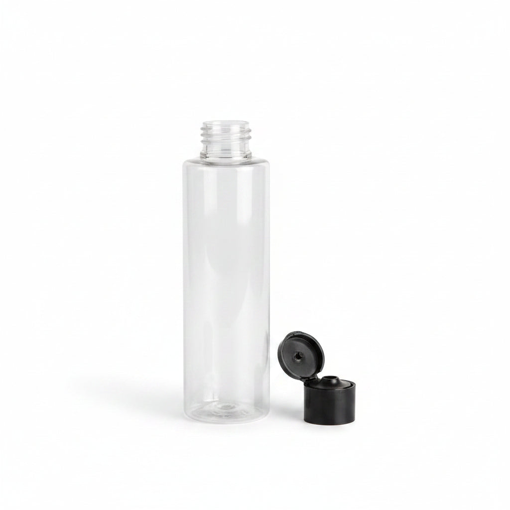 Pet Bottle Cosmetic Sleek Slant Shoulder Pet Bottle with Flip Top Cap – Clear (100ml)