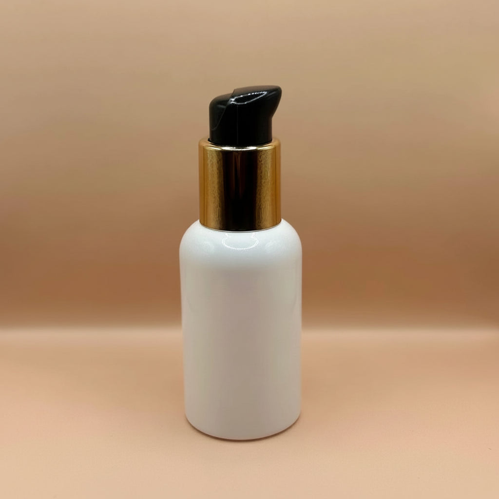 Pet Bottle AP 100ML Boston White Bottle with 24/410 SPLOO Black with Golden for Serum, Lotion & Cosmetic Packaging