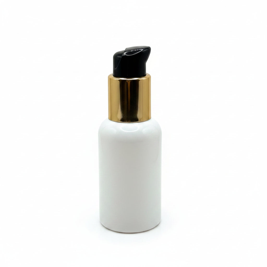 Pet Bottle 100ML Boston White Bottle with 24/410 SPLOO Black with Golden for Serum, Lotion & Cosmetic Packaging