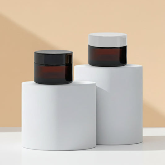 30GM Amber Glass Jar with Black or White Cap