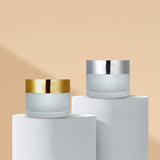 100GM Clear Frosted Glass Jar Imported with Matt Golden and Matt Silver Cap
