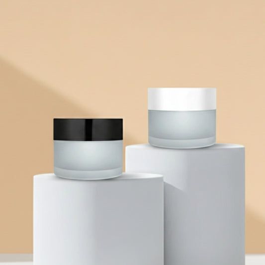100GM Clear Frosted Glass Jar Imported with Black and White Cap