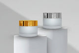 100GM Clear Frosted Glass Jar with Golden / Silver Glossy Cap
