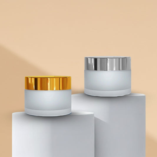 10GM Clear Frosted Glass Jar with Golden and Silver Glossy Cap