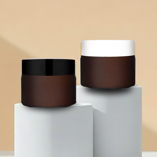 50GM Amber Frosted Glass Jar with Black or White Cap