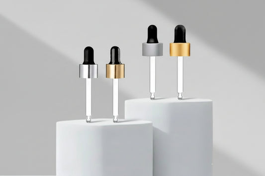 Aesthetic Pack 20mm Golden &amp; Silver Glass Dropper – Black / White Rubber Teat