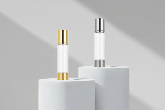 Aesthetic Pack 50ml Golden & Silver Glossy Airless Packaging Bottles