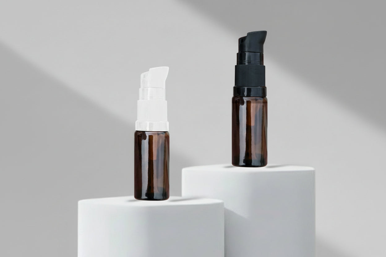 10ML Amber Glass Bottle With Black and White Serum Pump Type 2 Serum Pump