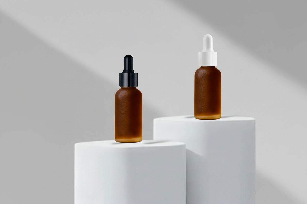 30ML Amber Frosted Glass Bottle With Black and White Dropper - 18mm