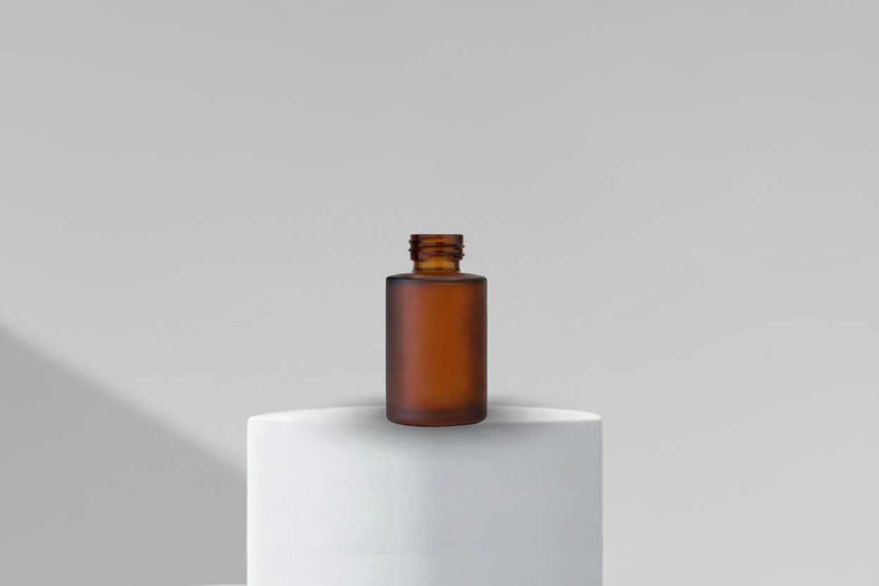30 ml Amber Frosted Flat Shoulder Glass Bottle With 20mm Neck
