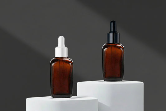 30ML Amber Square Glass Bottle with Black and White Dropper 18mm
