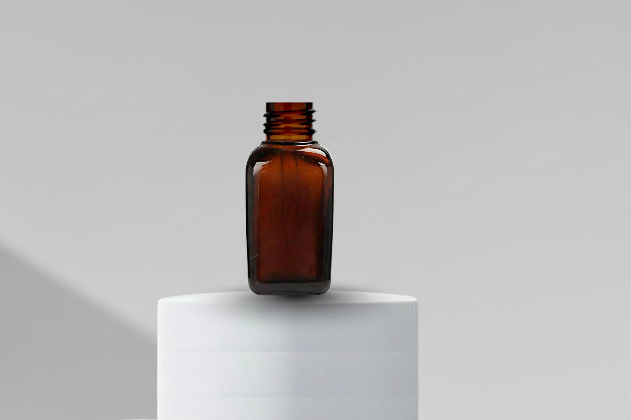 30 ml Amber Square Glass Bottle With 18mm Neck