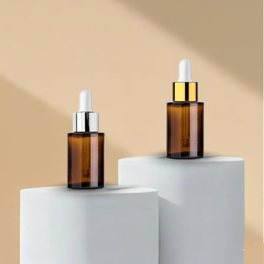 30 ML Amber Flat Shoulder With Golden and Silver Glossy Dropper - 20mm