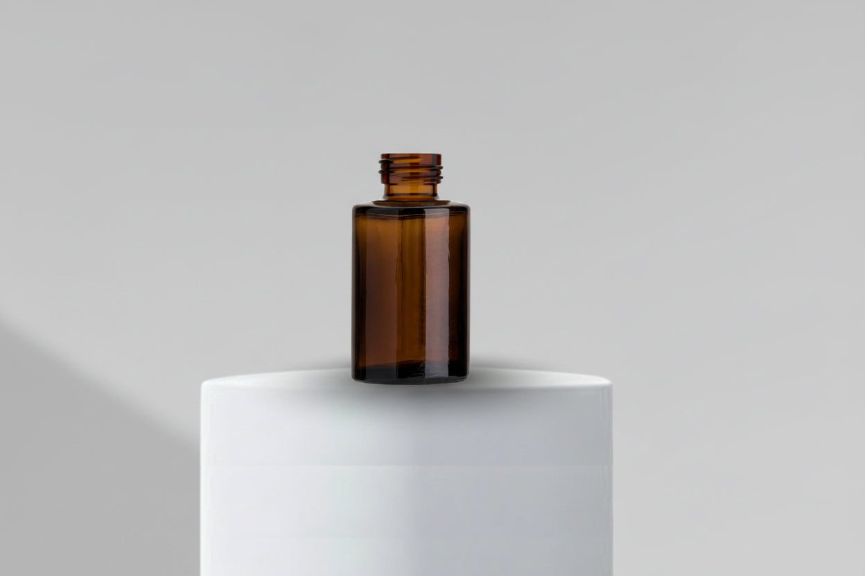 30 ml Amber Flat Shoulder Glass Bottle With 20mm Neck