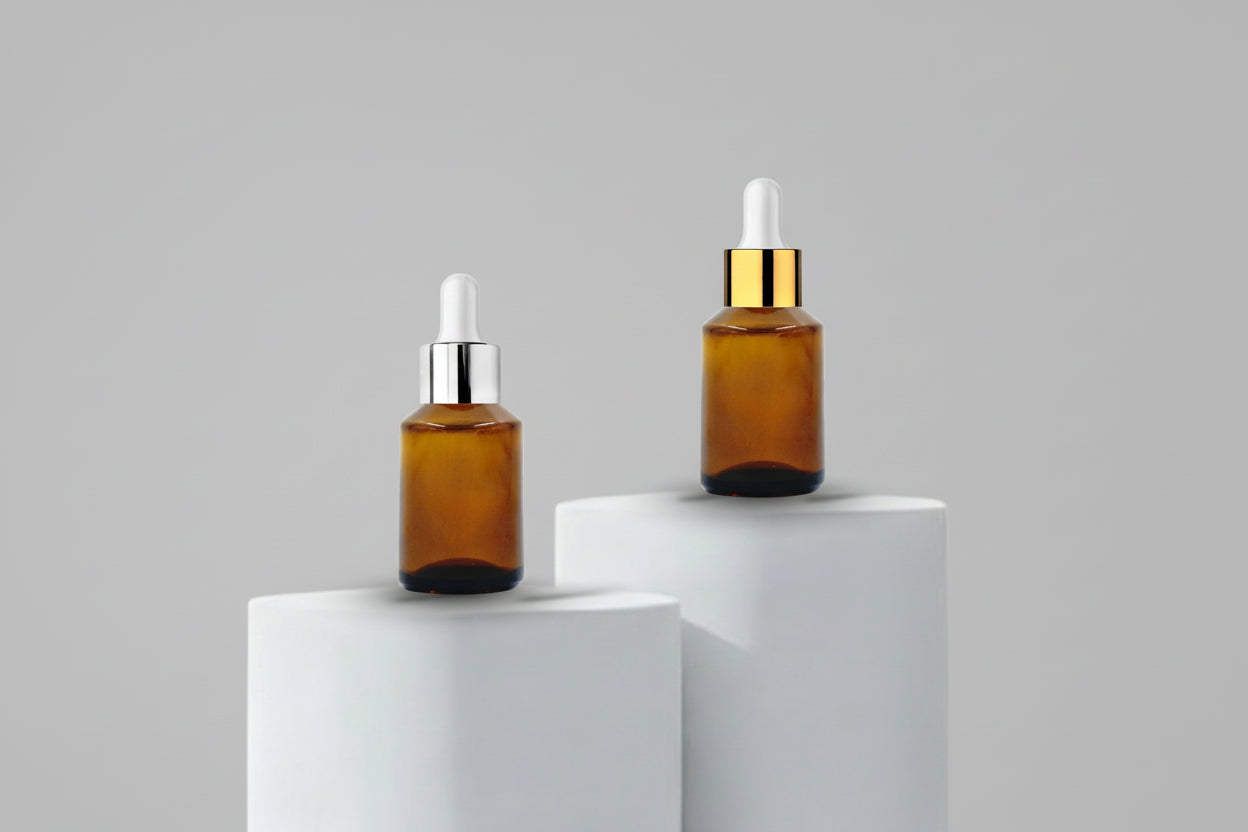 30ML Amber Slant Glass Bottle with Golden and Silver Dropper 20mm