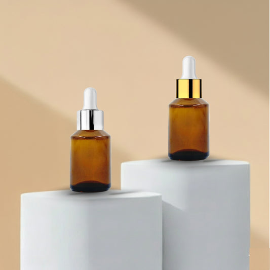 30ML Amber Slant Glass Bottle with Golden and Silver Dropper 20mm