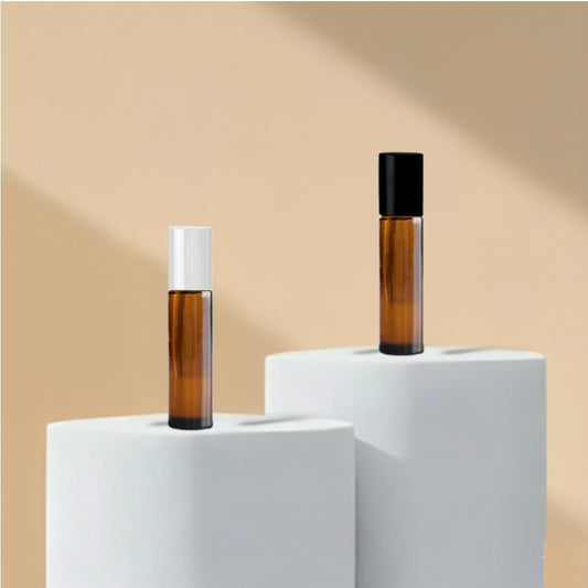 10ML Amber Roll On Glass Bottle with Black and White Cap