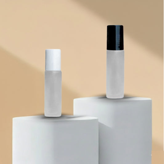 10ML Clear Frosted Roll On Glass Bottle with Black and White Cap