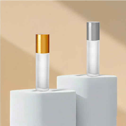 10ML Clear Frosted Roll On Glass Bottle with Goden or Silver Glossy Cap