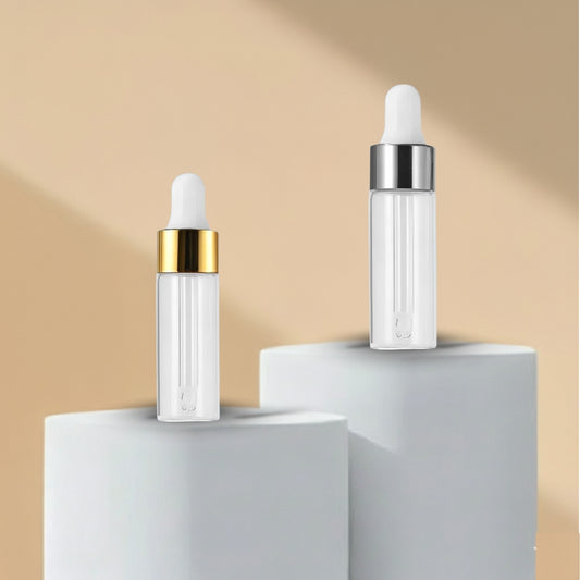 15ML Clear Borosilicate Glass Bottle with Golden and Silver Glossy Dropper