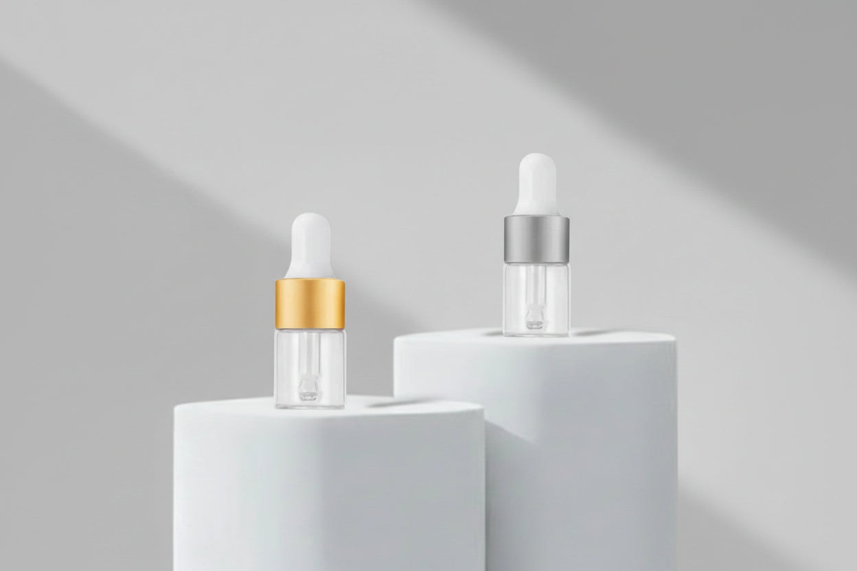 Aesthetic Pack – 5ml Clear Borosilicate Glass Dropper Bottle (Golden Matt / Silver Matt)